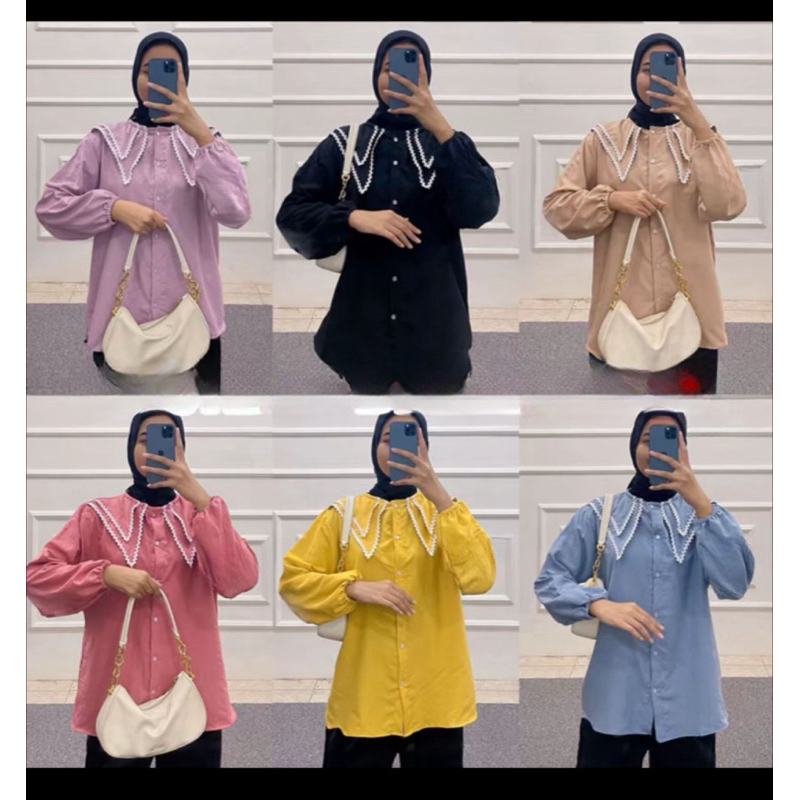 BLOUSE KEMEJA WANITA KERAH DENGAN HIASAN RENDA TERMURAH