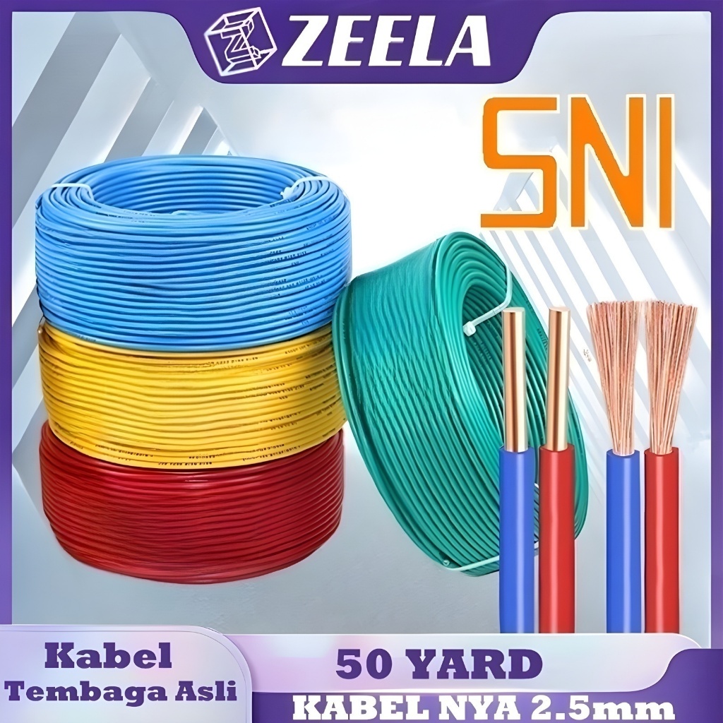 Kabel Listrik Tembaga NYA 1 x 2.5mm/ Kabel Tembaga Kawat Tunggal SNI 50 Yard Full