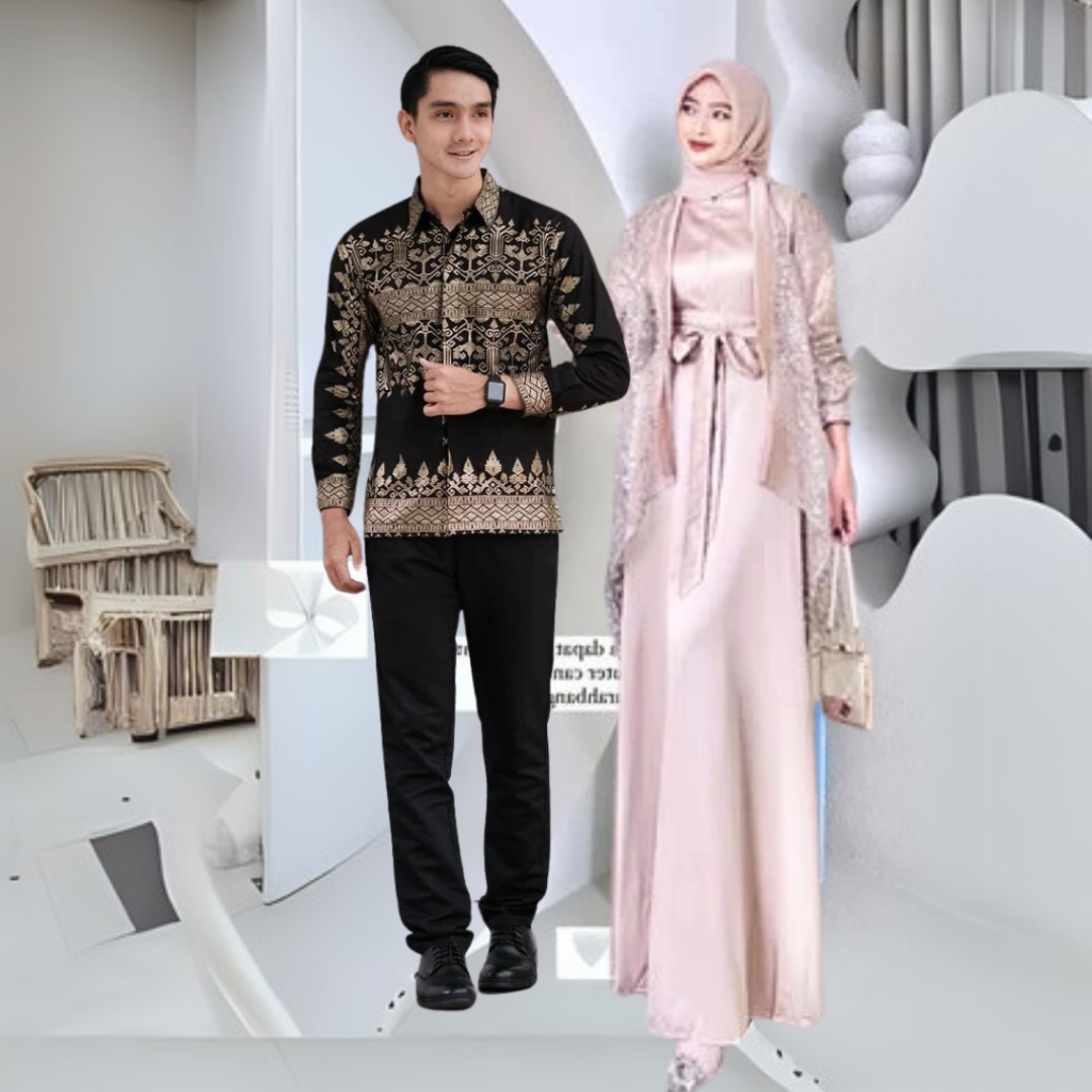 Maysela - READY JUMBO Set Kebaya Couple Gamis Veloxa Kemeja Batik Brokat Velvet Baju Pasangan Keluar