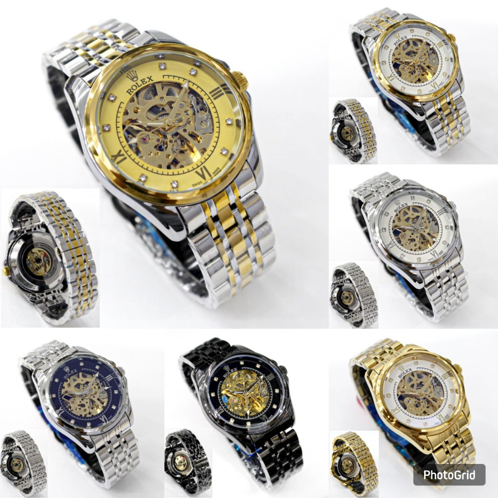 Jam tangan pria automatic skeleton Rolek rantai premium