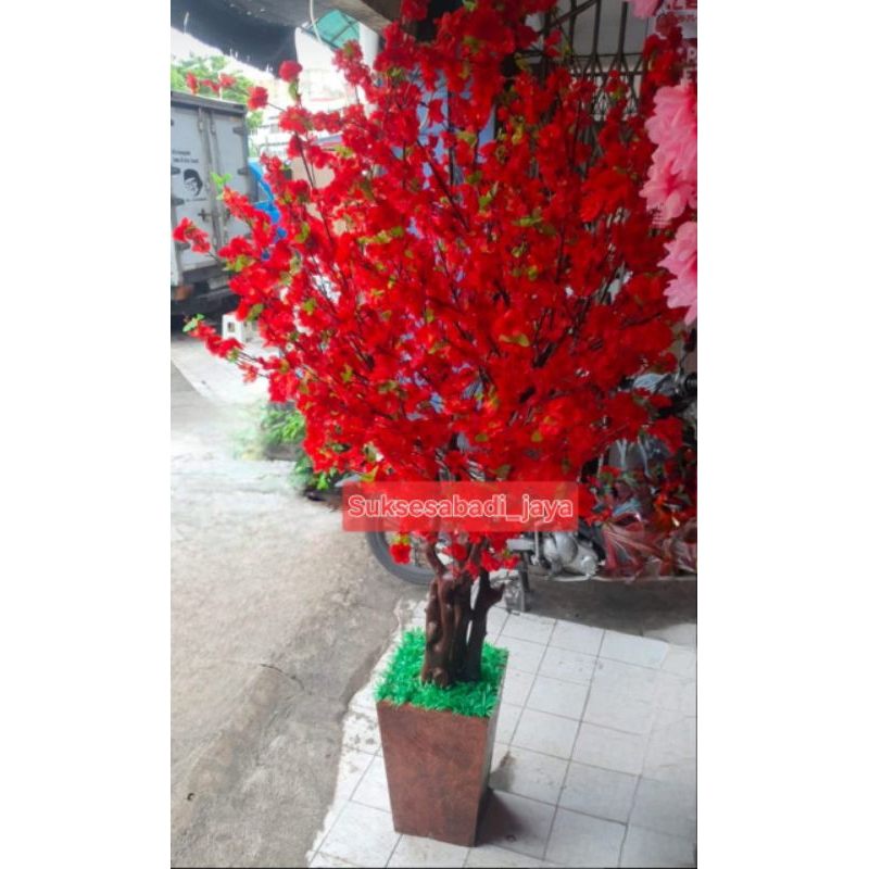 Pohon imlek Meihua Bunga Sakura MERAH ukuran 2meter dan 2.5meter /Pohon Sakura Merah CNY /Pohon Hoki
