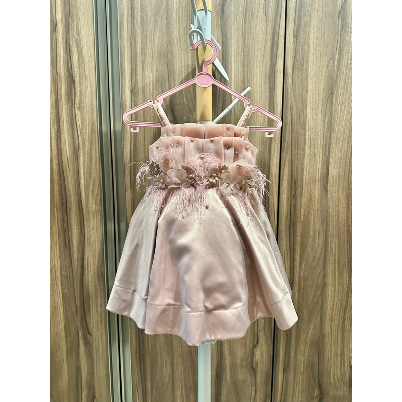 Gaun ngembang mekar ultah pesta Anak rok Pink rose gold preloved