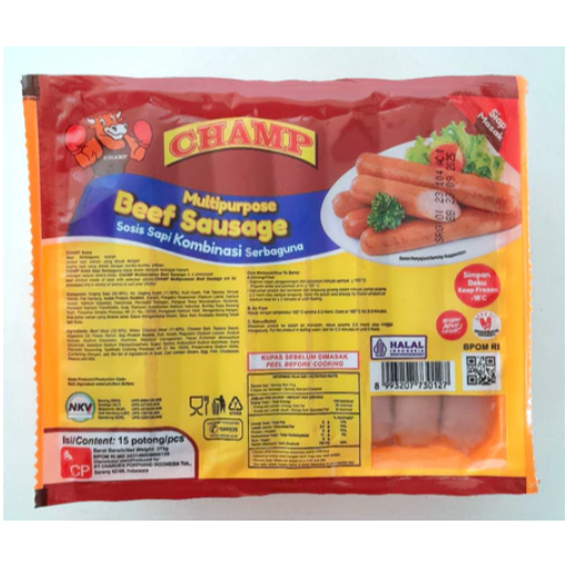 

CHAMP SOSIS SAPI ISI 15 PCS 375 GR CHAMP BEEF SAUSAGE 375 GR SOSIS MERAH