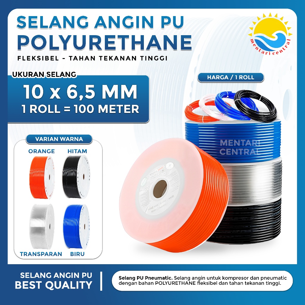 Hose Pu Selang Pu (PollyUrethane) Ukuran OD 10mm x 6.5 mm ROLL