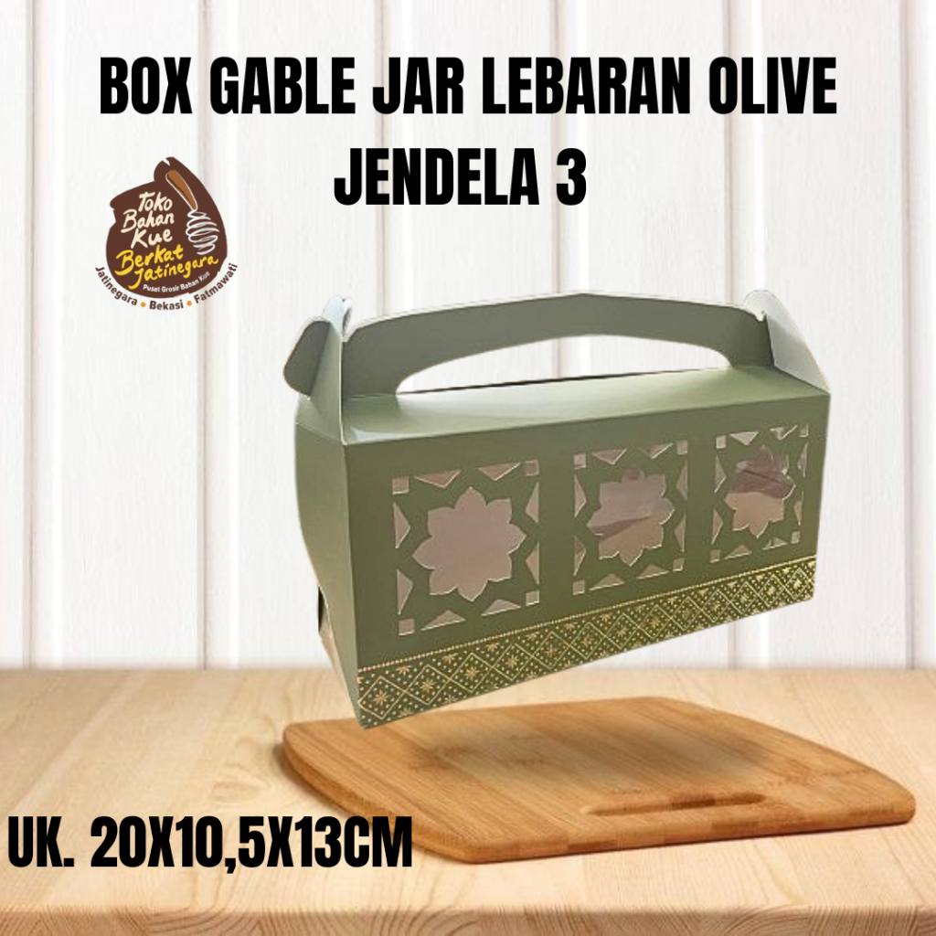 

BOX GABLE JAR LEBARAN OLIVE JENDELA / DUS LEBARAN ISI TOPLES JAR / DUS LUCU