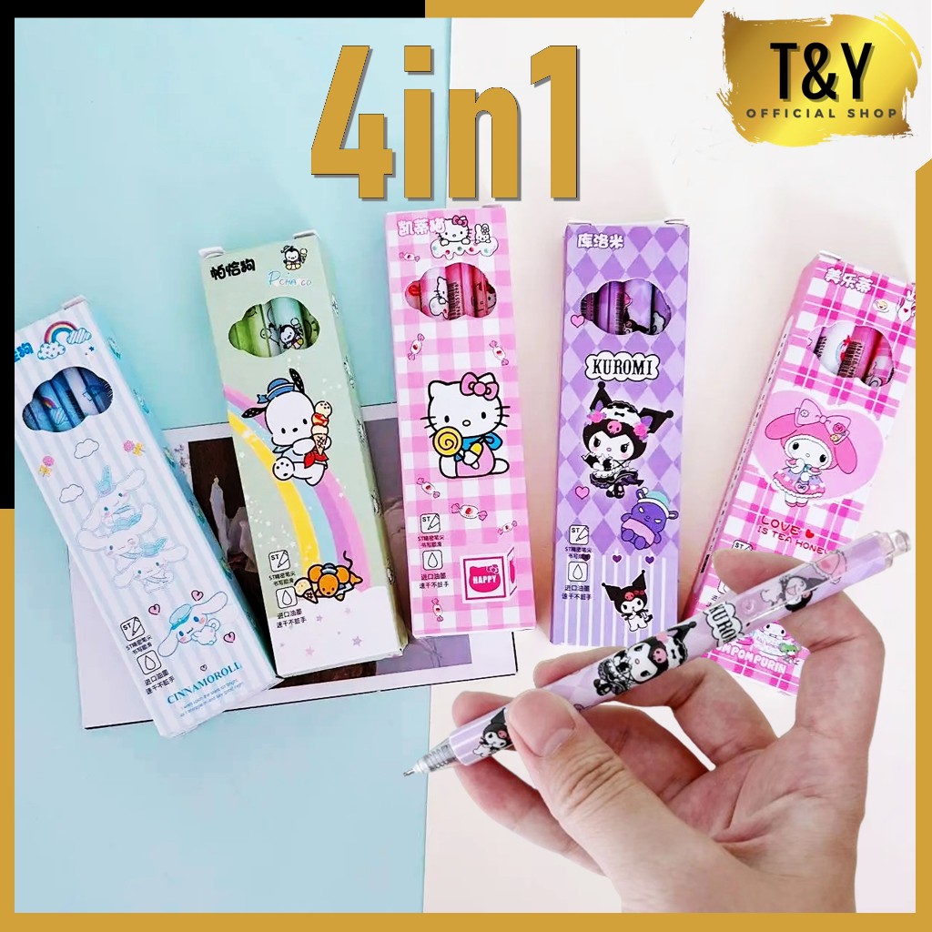 

T&Y Pena isi 4pcs Karakter Kartun Cute Series Pulpen Mekanik 0.5mm 4in1 Pulpen Gel Motif Lucu Warna Hitam Bolpoint