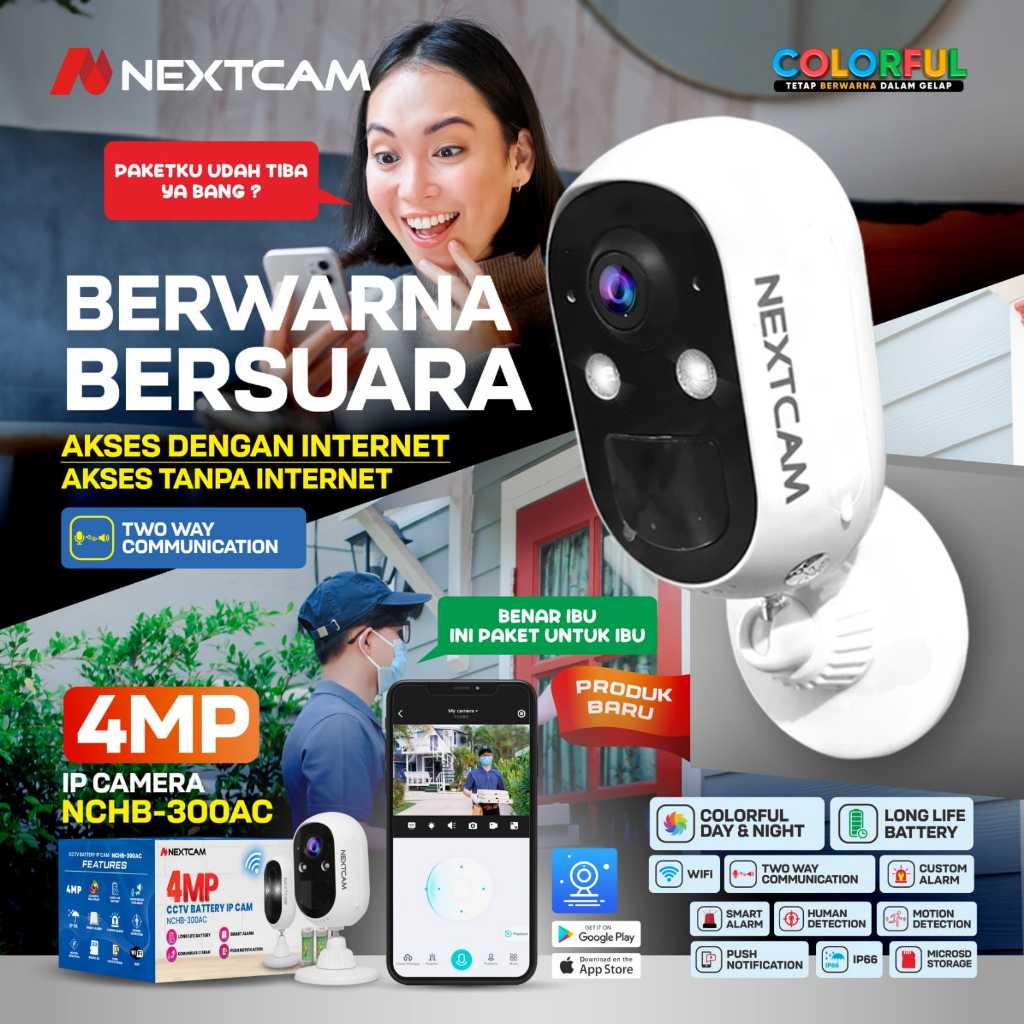 NEXTCAM Kamera cctv wireless wifi ipcam baterai 4mp battery ip camera 4mp kamera tanpa kabel tanpa l