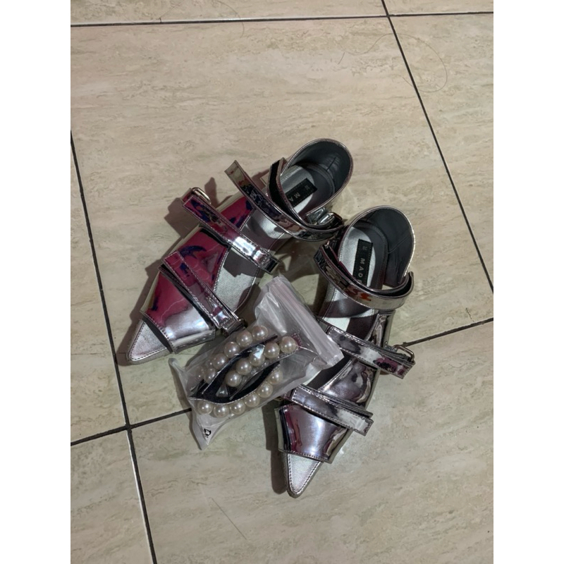 PRELOVED MADER Boba Pearl Open Toe Shoes - Silver