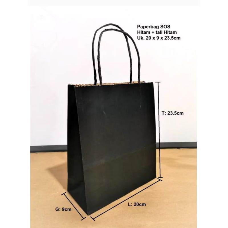 

Paperbag XL Mini Hitam Tali 10 pcs 20x9x21 cm Kantong Kertas Hitam