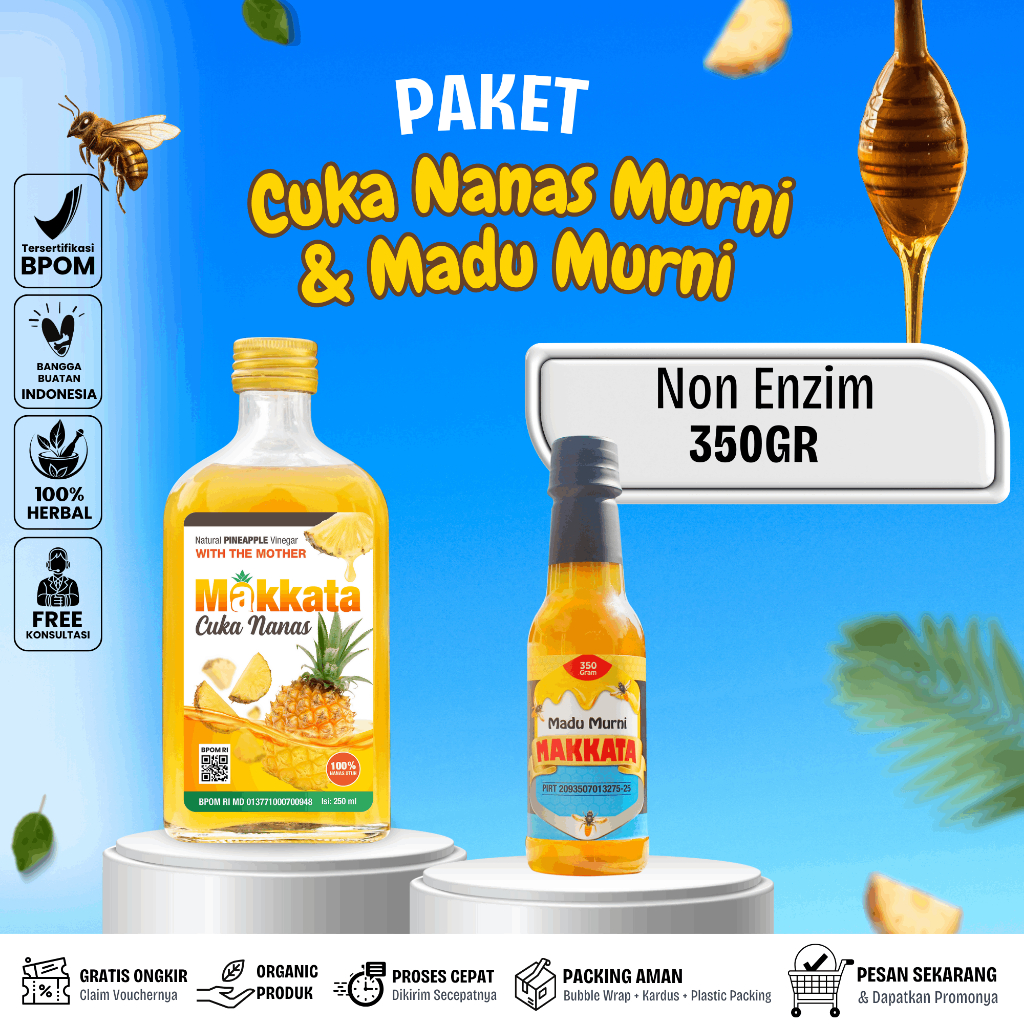 

Paket Makkata Cuka Murni Unfiltered Unpasteurized – Madu Murni Lebah Liar 350gr Tanpa Enzim