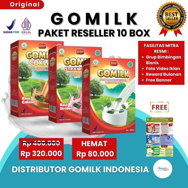 

[BISA COD + GARANSI] [GRATIS BANNER] [PAKET RESELLER 10 BOX] GOMILK SUSU ETAWA HERBAL