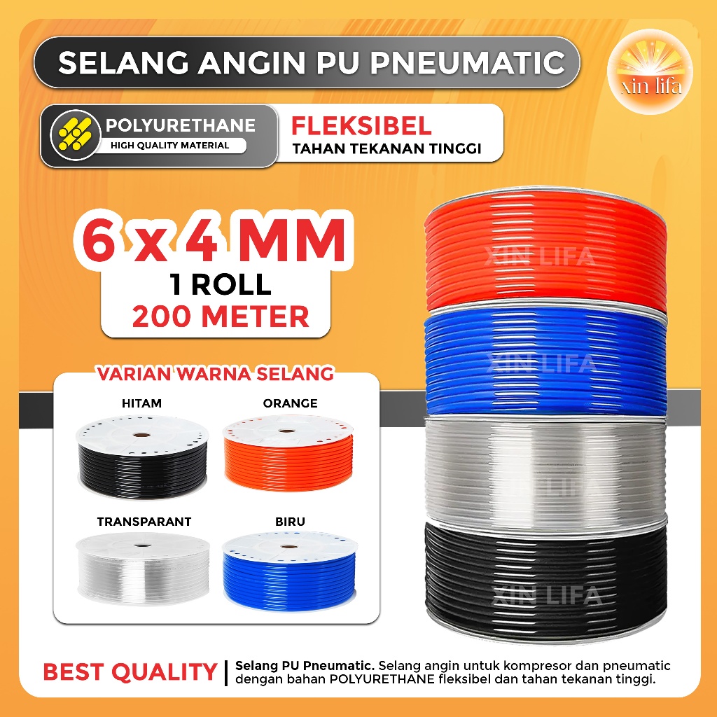 SELANG ANGIN POLYURETHANE PNEUMATIC PU 6 X 4 MM METERAN / Selang Pu / Selang Kompresor