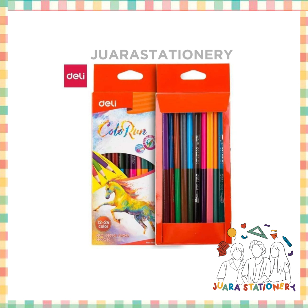 

Pensil Warna Deli 2 warna bolak balik / Persil warna Deli dual color 12=24 warna (3136)