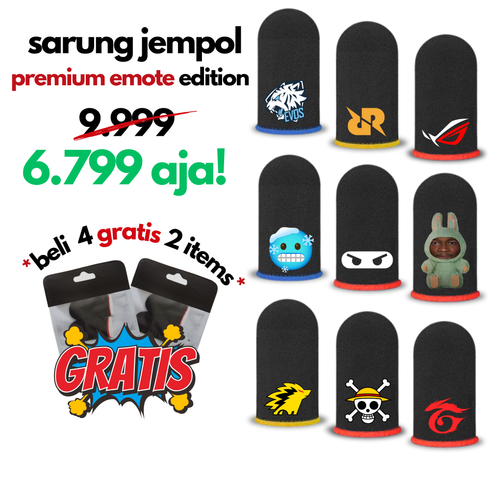 Sarung Jempol Premium Emote untuk Game FF/FREE FIRE, Mobile Legends, EVOS, RRQ (Anti keringat, pengg