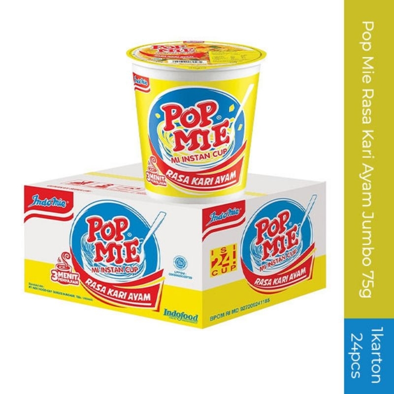 

Pop mie kari ayam 75gr (BESAR) 1 dus isi 24 pcs