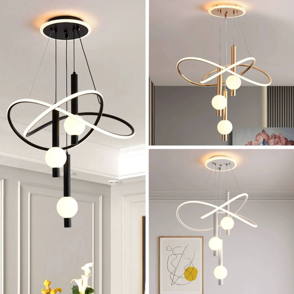 Lampu Gantung Ruang Tamu Luxury LED 3 Warna Lampu Hias Gantung Mewah Led Mini Bar Nordic（Tidak ada c