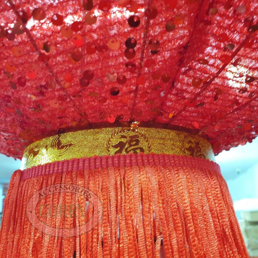 Lampion Imlek Bulat 60 Cm Kain Emas Merah 2 PC Manik Payet Glitter