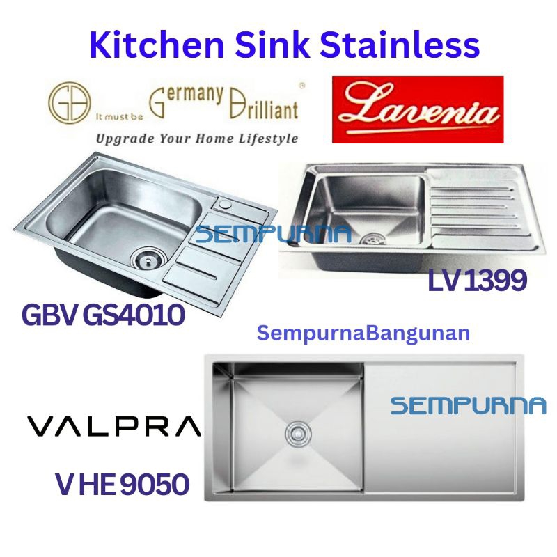 Kitchen sink bak cuci piring stainless steel SUS304 SUS201 1 lubang bowl tray sayap tirisan Germany 