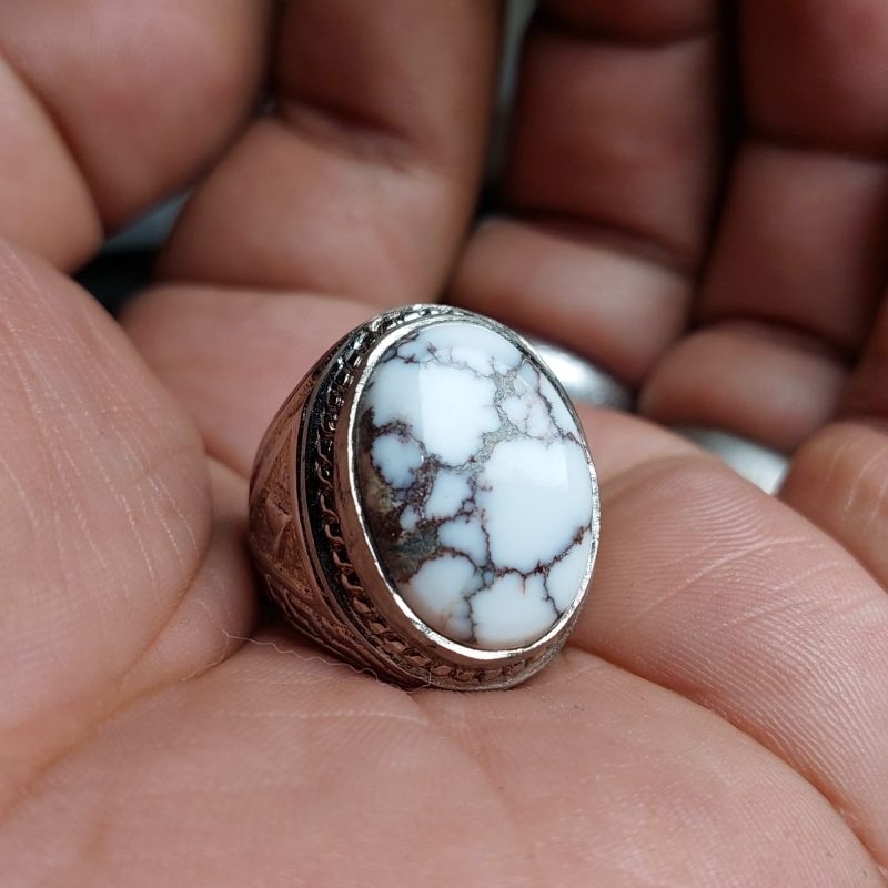 cincin batu pirus putih urat merah jaminan natural garansi 100 orijinal