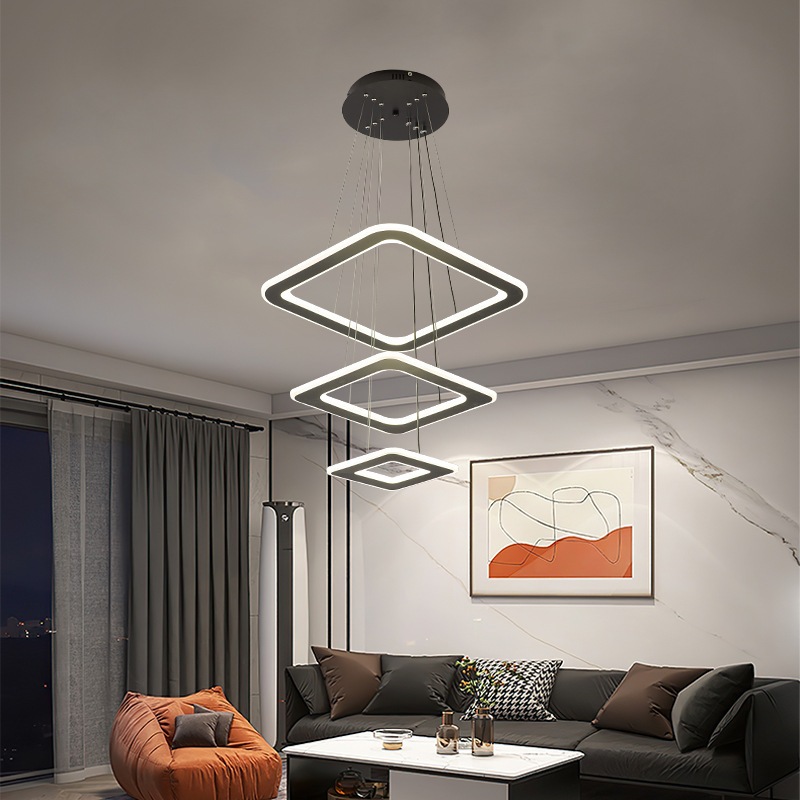 Chandelier Ruang Tamu Minimalis Lampu Hias Gantung Mewah 3 Kotak Lampu Gantung Led 3 Warna