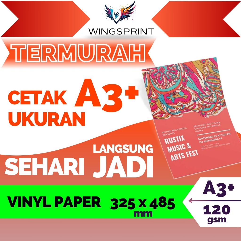 

Cetak Stiker A3+ Murah Non-Cut | Print A3+ | Kertas Vinyl Graftac