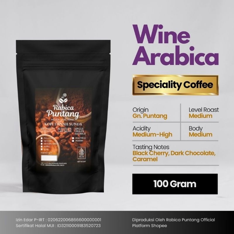 

Biji Kopi Bubuk Arabika Puntang Speciality Original Wine 100 Gram