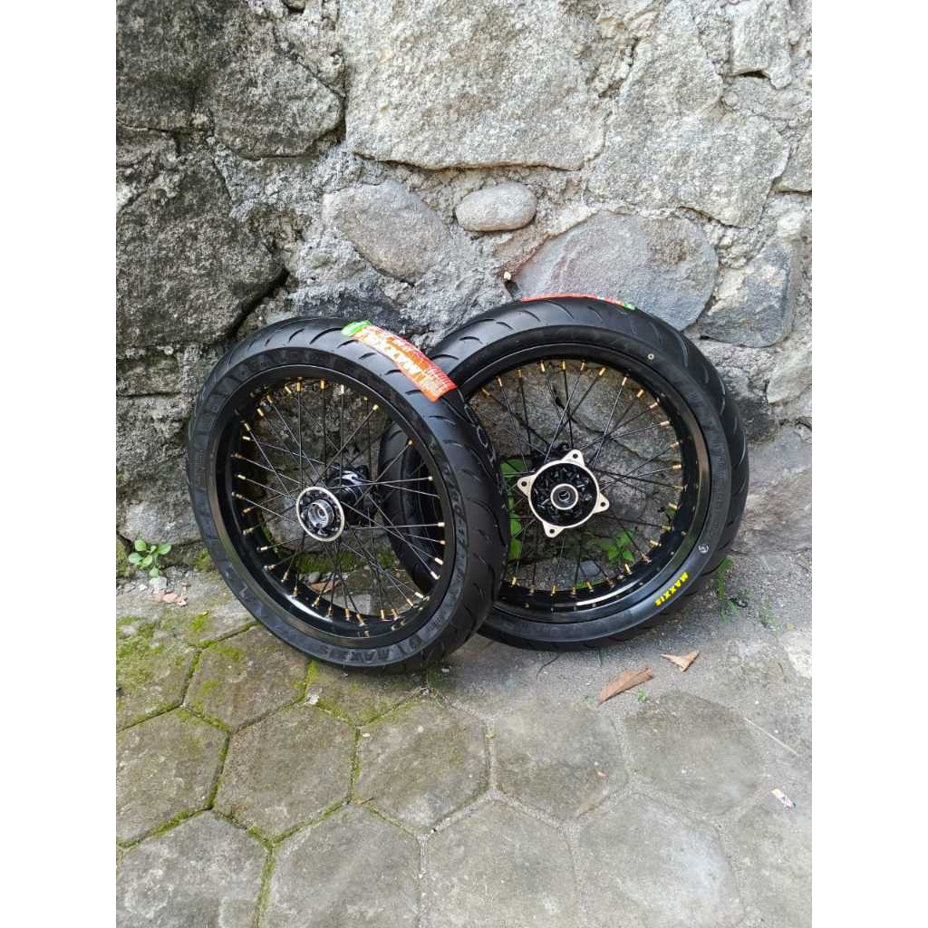 Roda Set Supermoto KLX Velg Rossi Ban Maxxis Baru Ring 17
