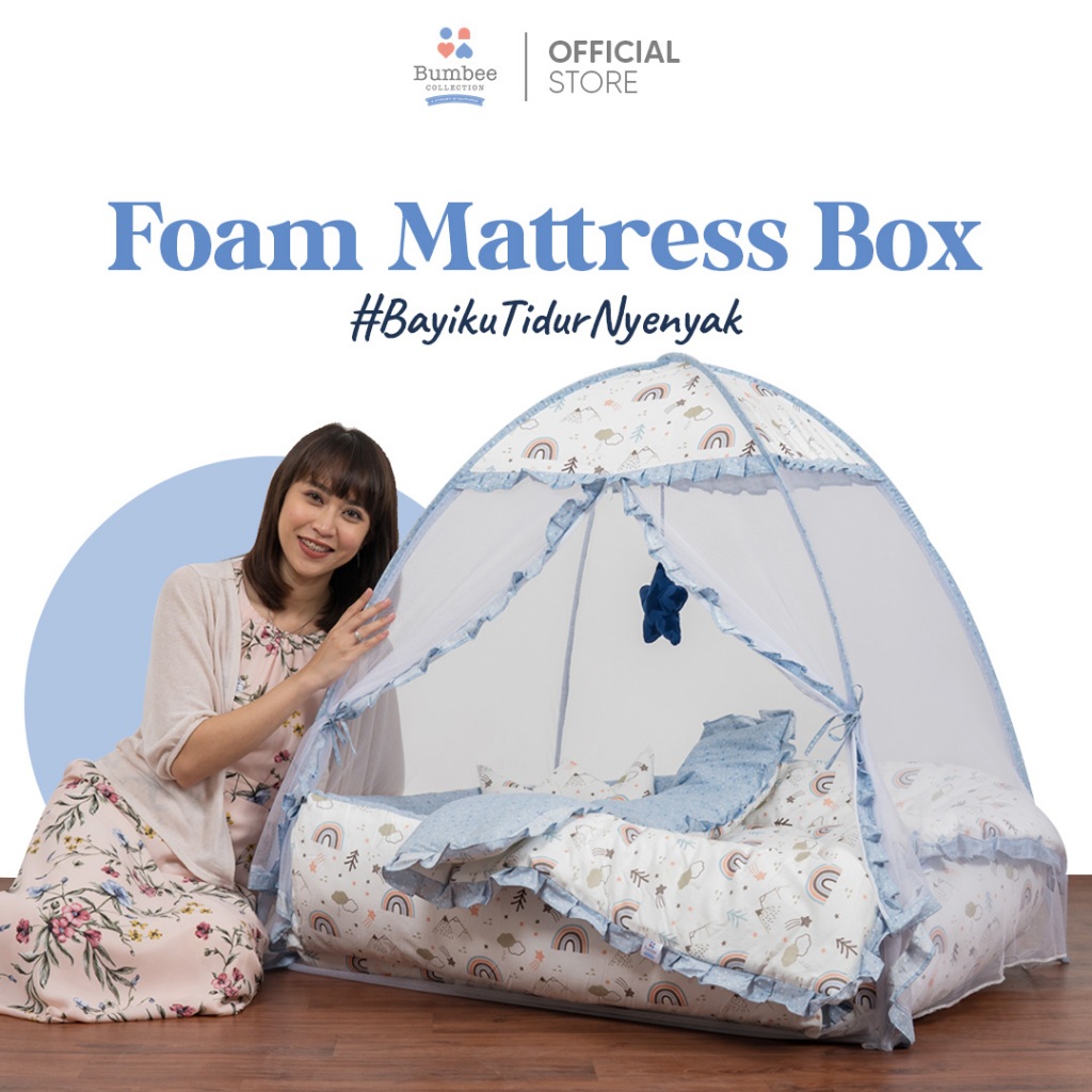 Bumbee Collection - Foam Mattress Box ( Kasur Kotak Bayi & Batita ) Big Size Kelambu FREE Bantal Pel