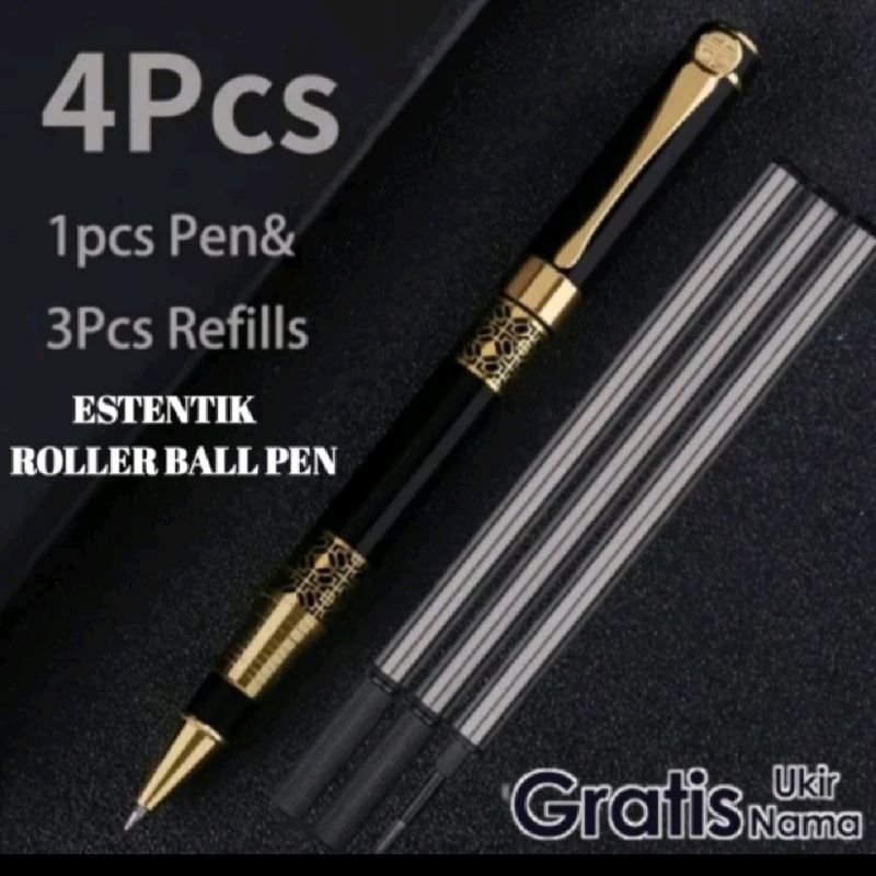 

Pulpen Mewah Estentik 3in1 Pen & 3 Refill Pen Roller Ball Sign Pen Gratis Grafir Nama