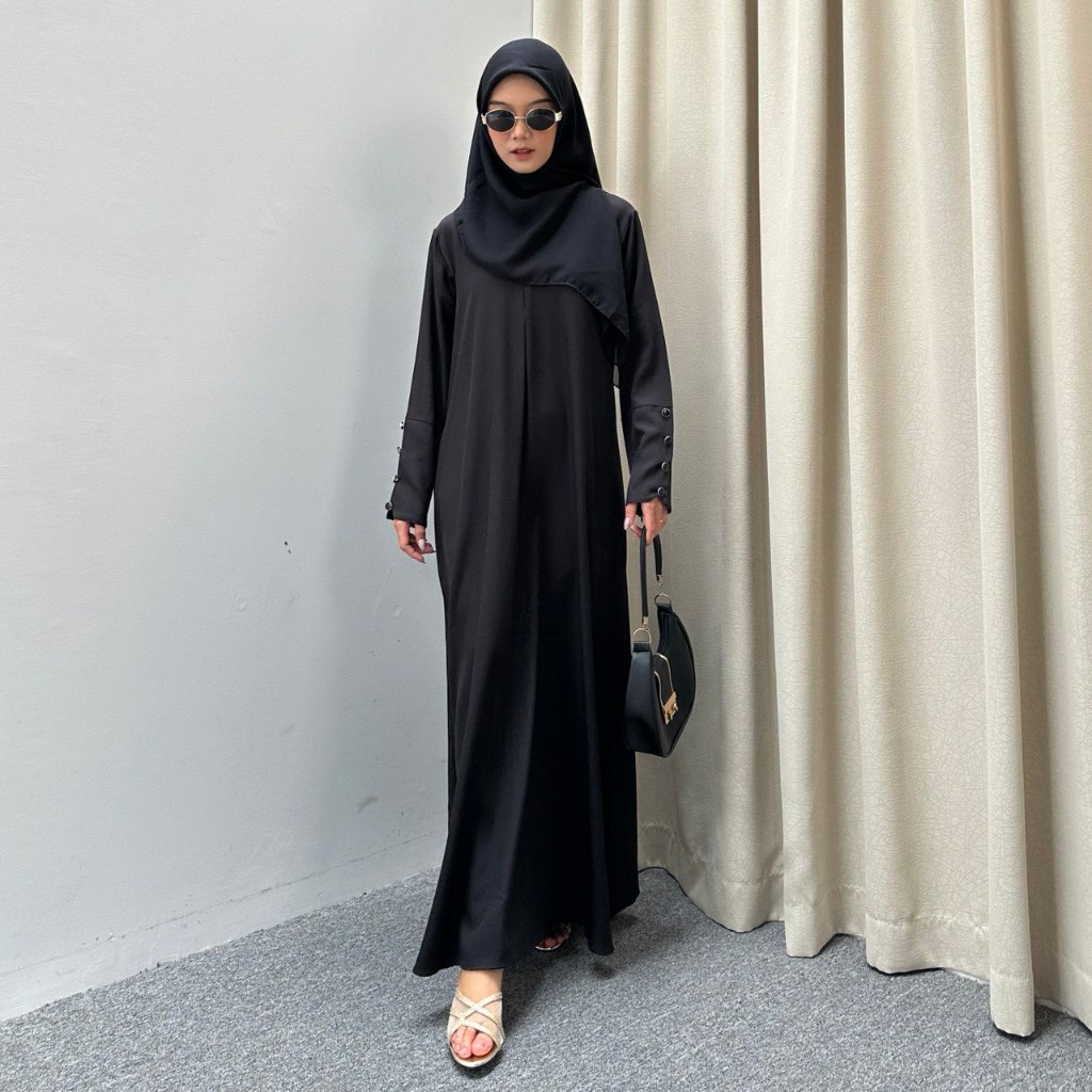 Baju Gamis Terbaru 2025 Wanita Kekinian Hitam Polos Mewah Elegan Warna Burgundy