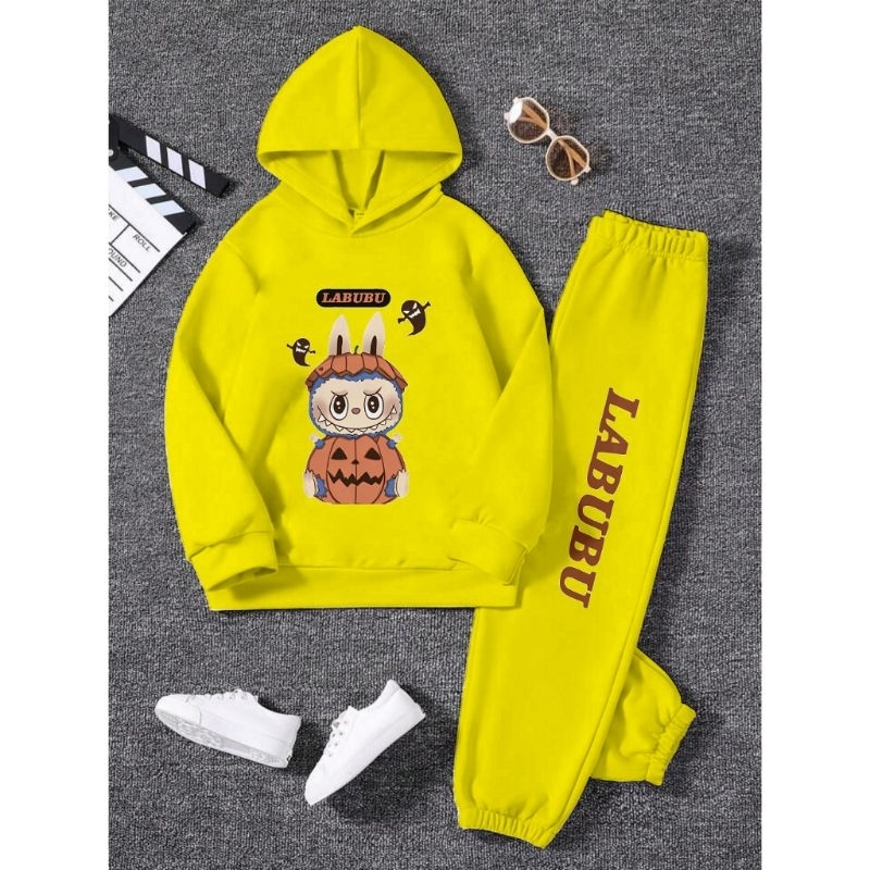 KODE B - Setelan switer anak setelan Hoodie anak gambar Helloween labubu