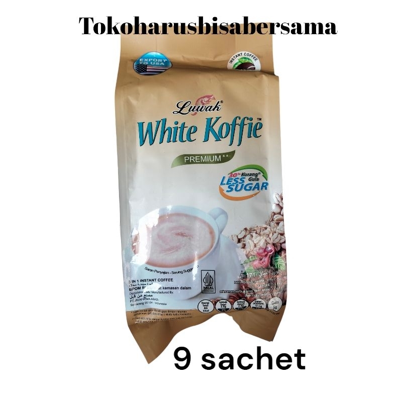 

luwak white koffie premium less sugar isi 9 sachet