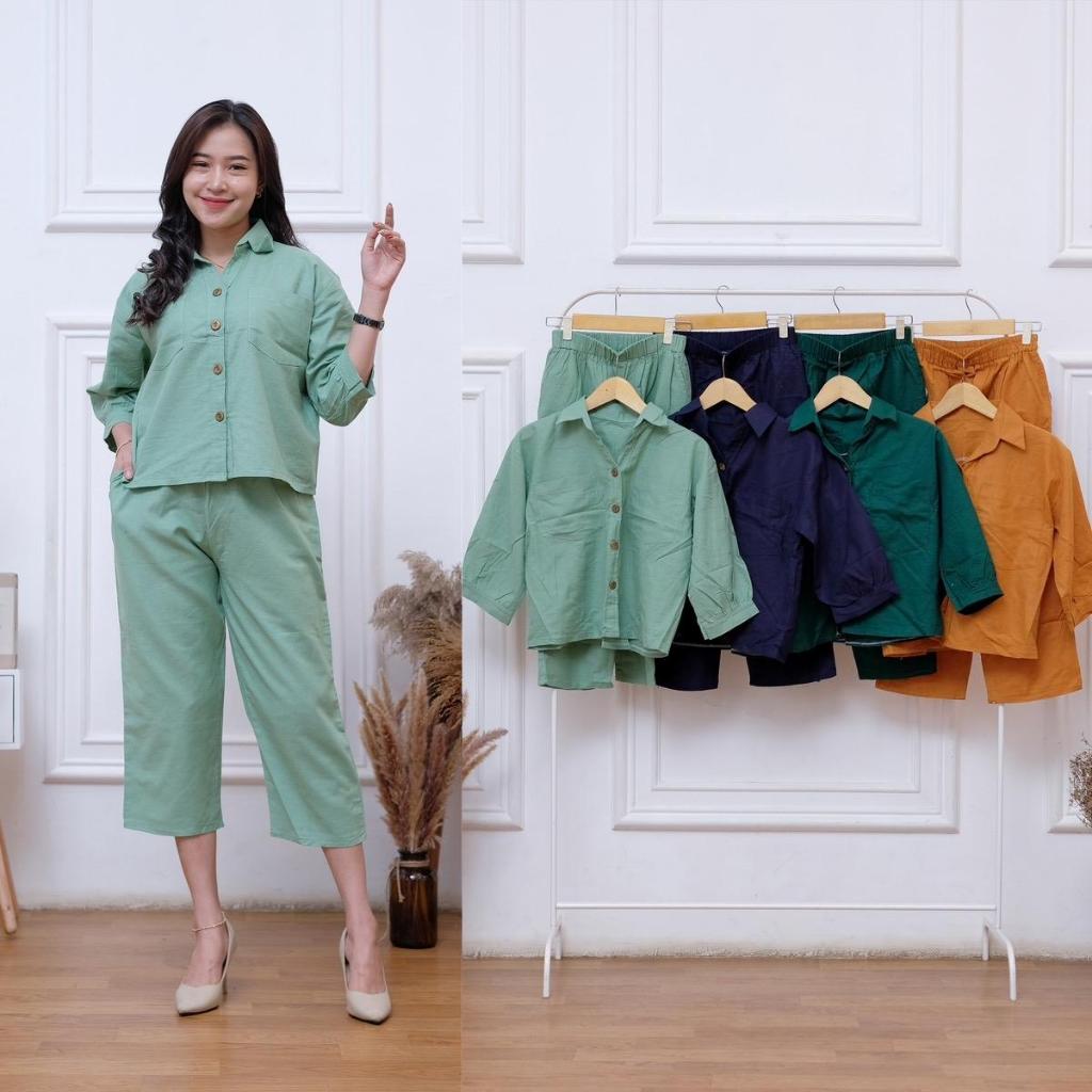 ONE SET CROP Setelan wanita terbaru, BELA SET, BUSUI Atasan kulot,pakaian polos Kekinian