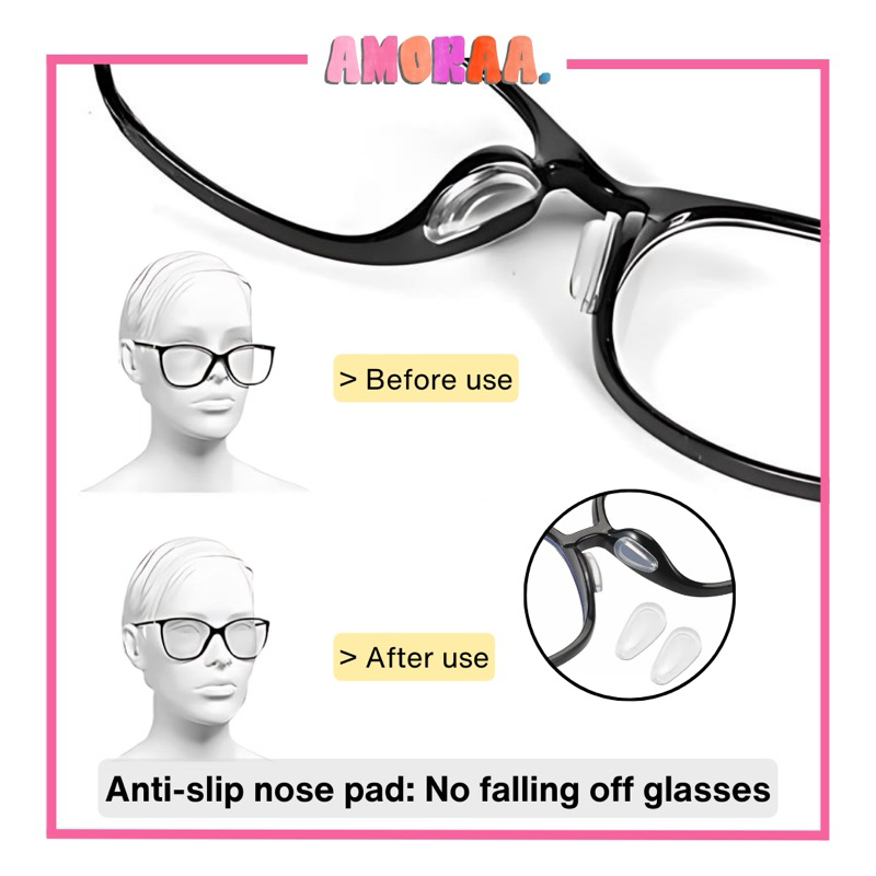 Sticker Silikon Penyangga Kacamata 1 Pasang Hitam Putih Bening Transparan Anti Slip Glasses