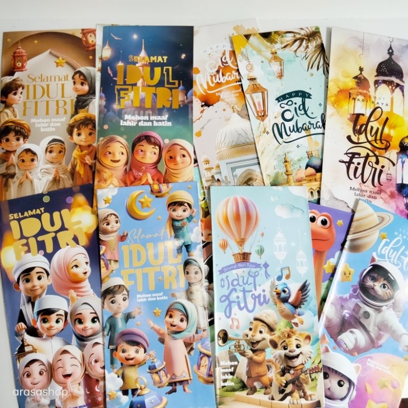 

10 pcs Siap pakai Amplop Lebaran jumbo uang tidak di lipat / Amplop Lebaran Motif lucu jumbo / amplop lebaran viral / angpao idul Fitri