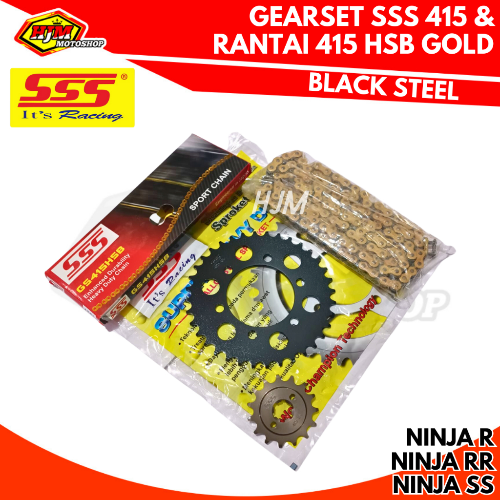 GEARSET SSS BLACK 415 NINJA RR / NINJA R / NINJA SS & RANTAI SSS 415 HSB GOLD