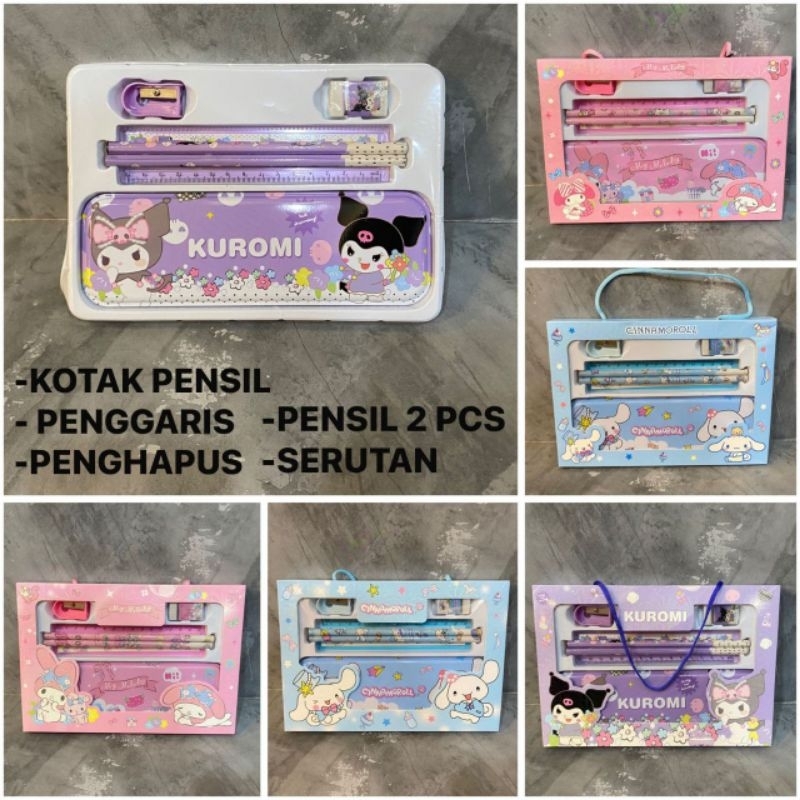 

KOTAK PENEIL KUROMI STUDY SET SANRIOO STATIONERY SET 6 IN 1