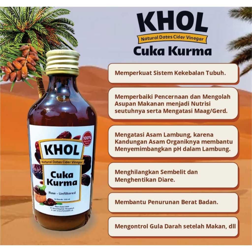 

Cuka Kurma with mother untuk mengontrol Gula darah, Asam Urat, Sembelit, Asam Lambung, dan Diare - Khol Cuka Kurma - 330ml