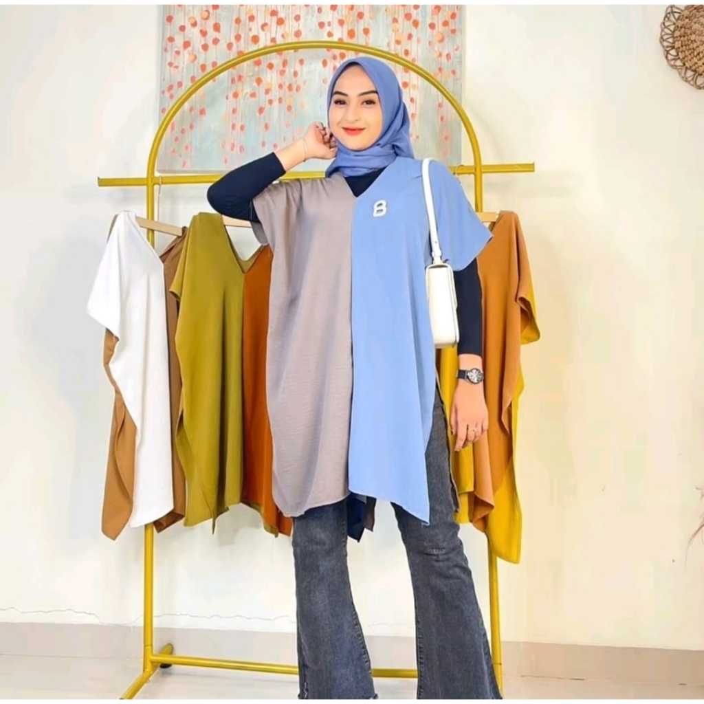 ATASAN WANITA KOMBINASI SIMPLE Baju Atasan Wanita Terbaru Lebaran Bahan Crinkle Premium Kakinian