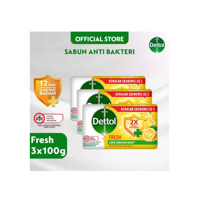 Dettol sabun mandi batang 3 x 100 gram / dettol batang