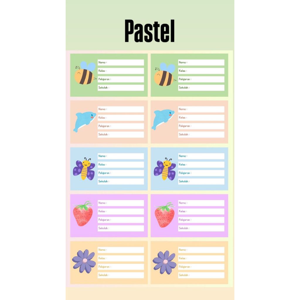 

40 Pcs Stiker Label Nama Buku - Stiker Label Nama Buku Pelajaran - Stiker Karakter