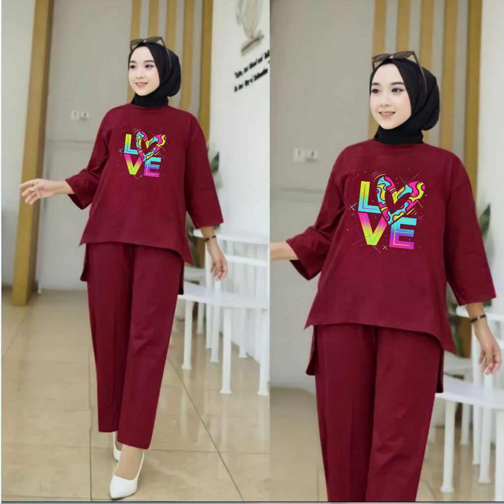 Charyatink - Setelan Tunik Hijab Baju dewasa wanita Motif stylish BAHAN Crepe Ukuran M L XL JUMBO
