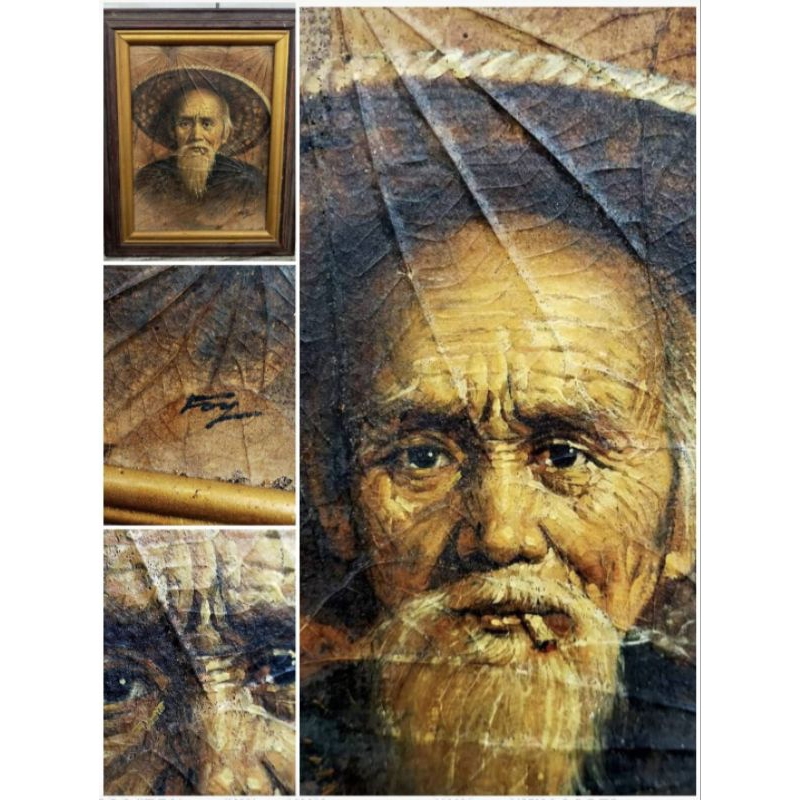 Lukisan Langka Vintage Kanvas Dari Daun