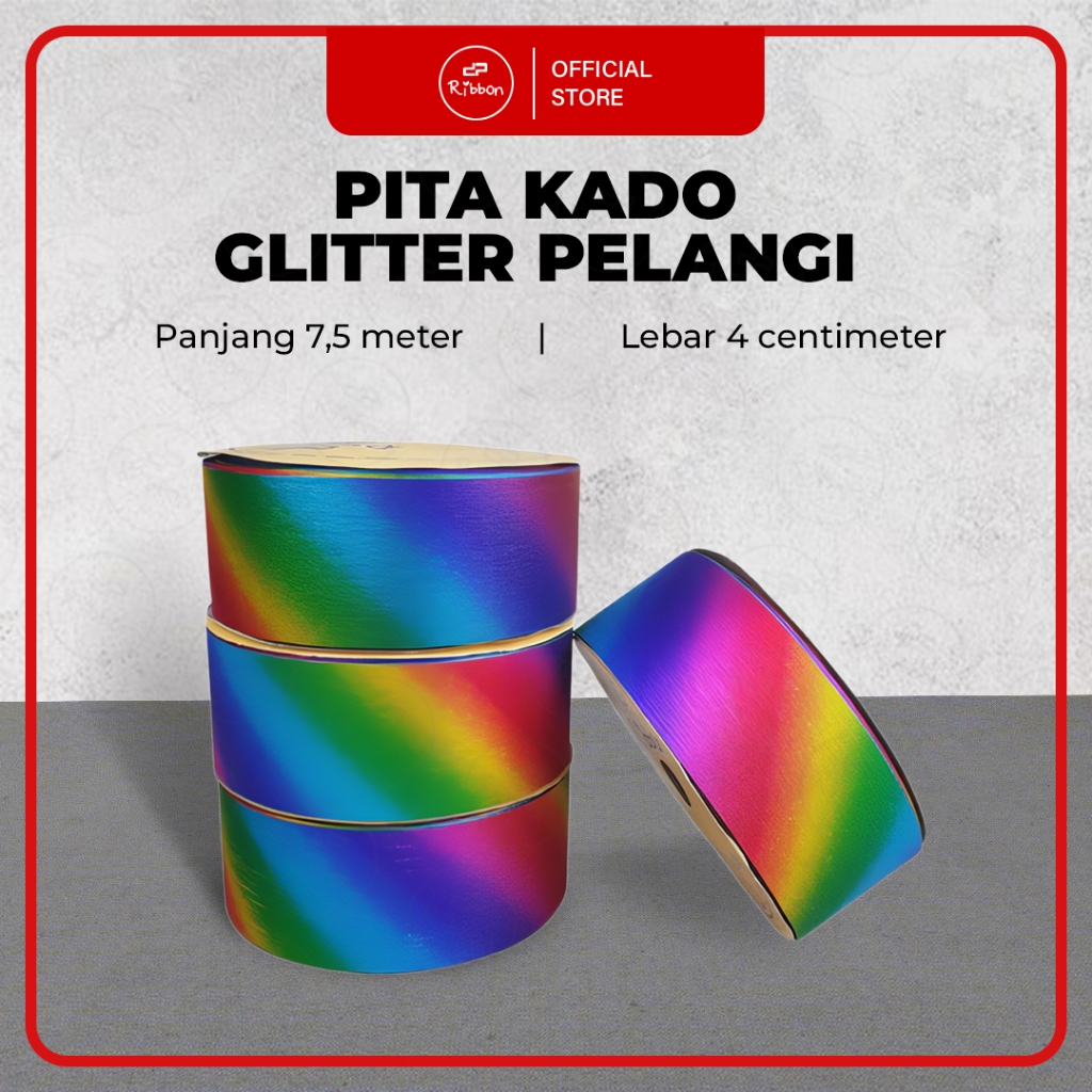 

Pita Kado GLITTER PELANGI 1.5" Pita Jepang 4cm Pita Rol Plastik 38mm RIBBON Kilap Kerlip Metalik Gliter