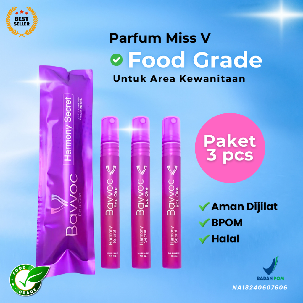 Paket 3 Pcs Parfum Miss V Bavvoc Food Grade Feminine Perfume untuk Area Kewanitaan Bubble Gum Bikin 