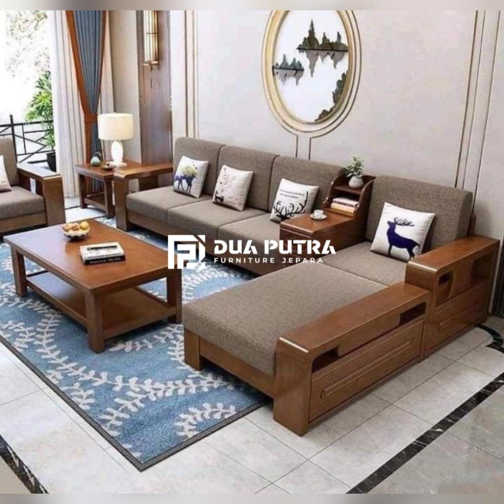 kursi sofa tamu model sudut modern kayu jati jumbo