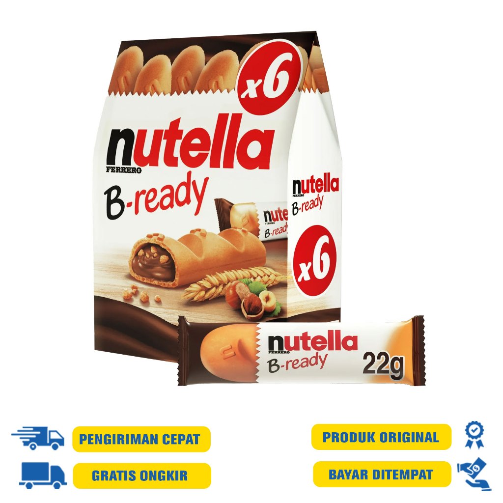 

Nutella B Ready Ferrero Wafer Coklat Kacang Hazelnut 132 G.R | 22 G.R