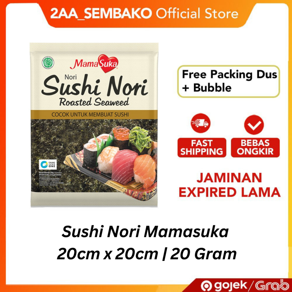 

Sushi Nori Roasted Seaweed Mamasuka 20 Gram Ukuran 20cm x 20cm