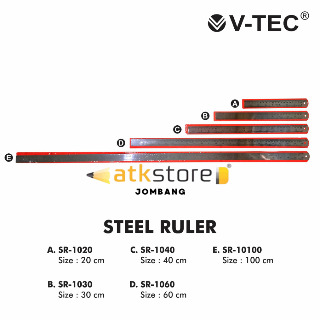 

V-TEC Penggaris Besi Tebal Sablon 20cm 30cm 60cm 100cm Penggaris Panjang Penggaris Stainless 100cm