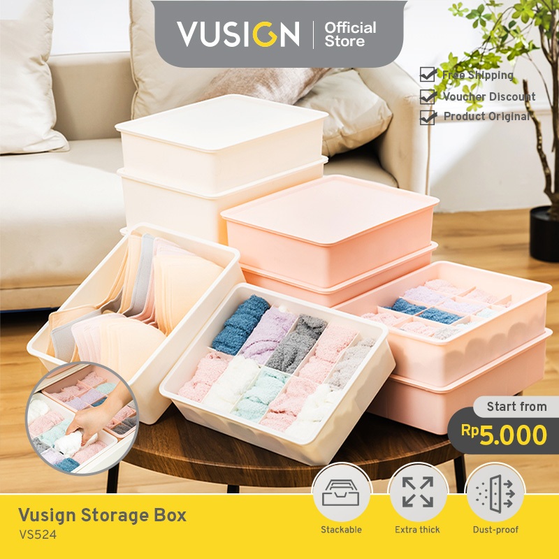 Vusign Kotak Penyimpanan Pakaian Dalam  / Box Pakaian / Underwear Organizer Plastik Tebal VS52X